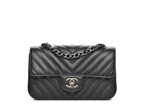 Chanel Rectangular Flap Chevron Quilted Metallic Mini Black